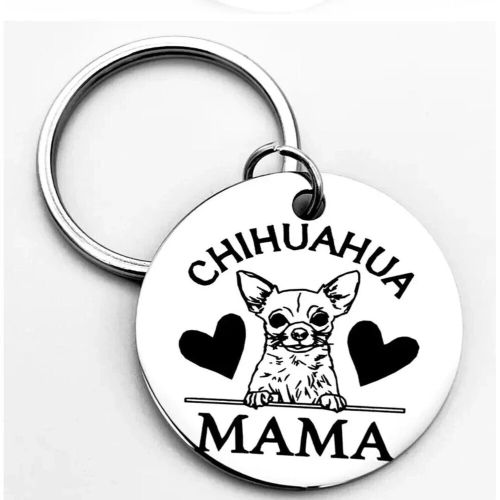 Chihuahua Mama Pet Dog Animal Pet Paw Stainless Keychain Dog Mother